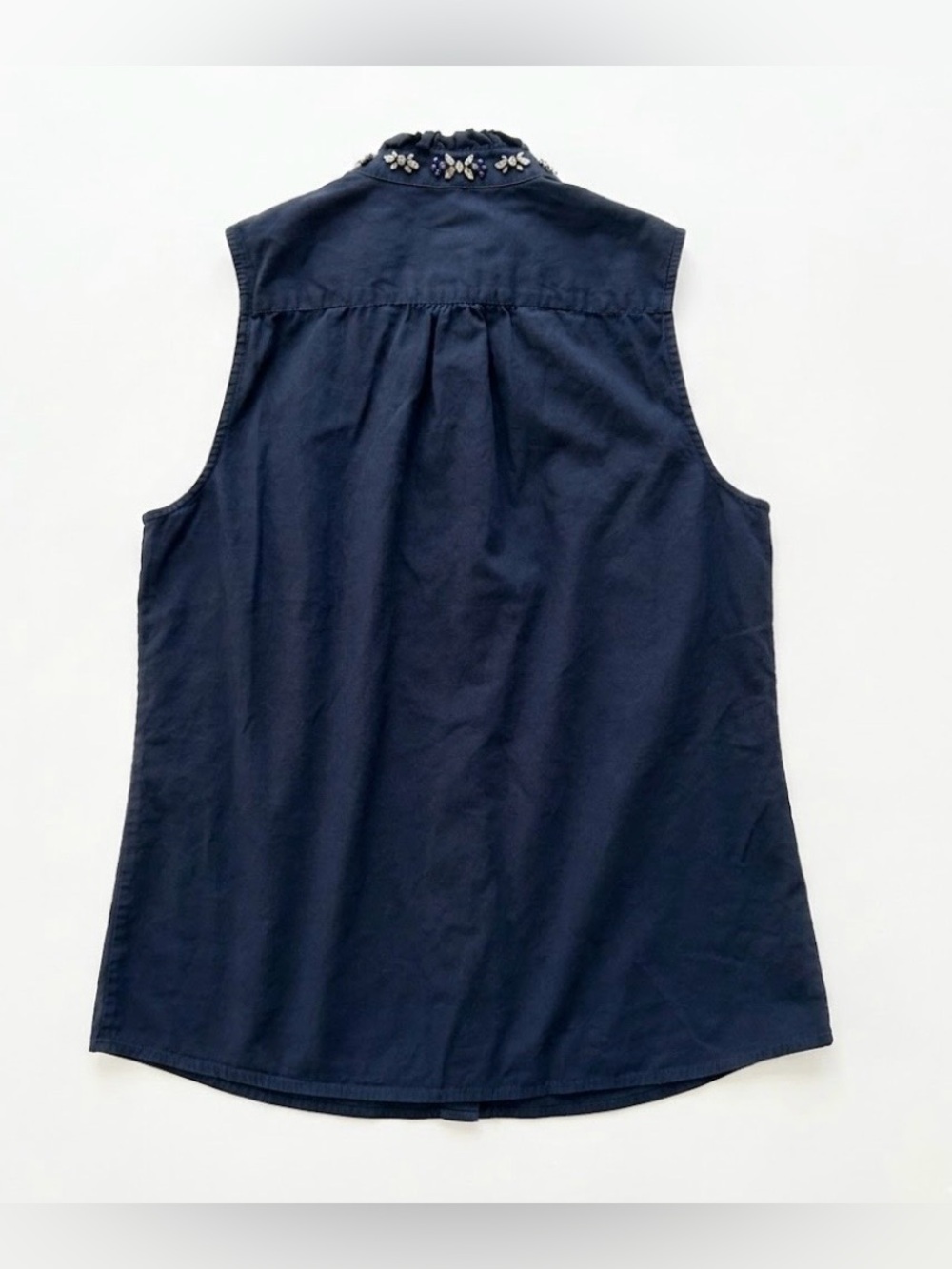 J. Crew Navy Sleeveless Beaded Collar Blouse size S - Picture 4 of 6